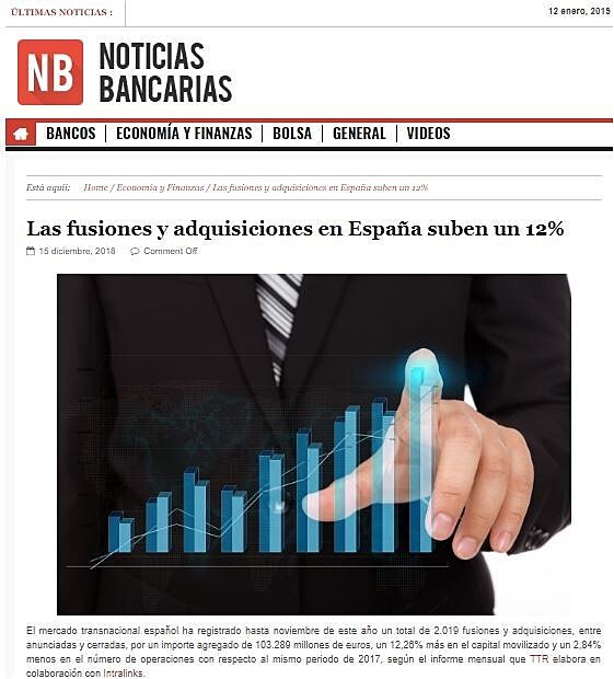 Las fusiones y adquisiciones en Espaa suben un 12%